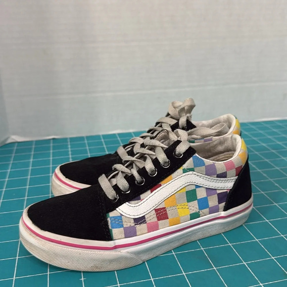 Vans Missy Old Skool Multi color Rainbow Checkered Skate Shoes US Kids Size 1 - Picture 3 of 7